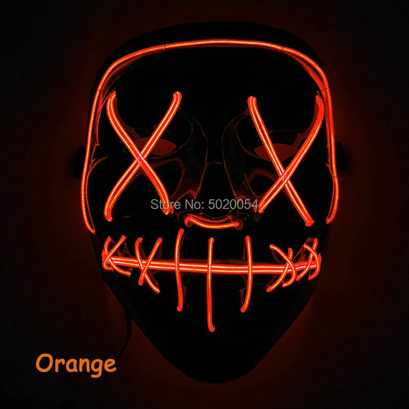 Костюм реквизит неоновый светильник маска DC-3V устойчивый на светящаяся маска для всего лица призрак Косплей светодиодная светящаяся маска - Цвет: Design-A Orange