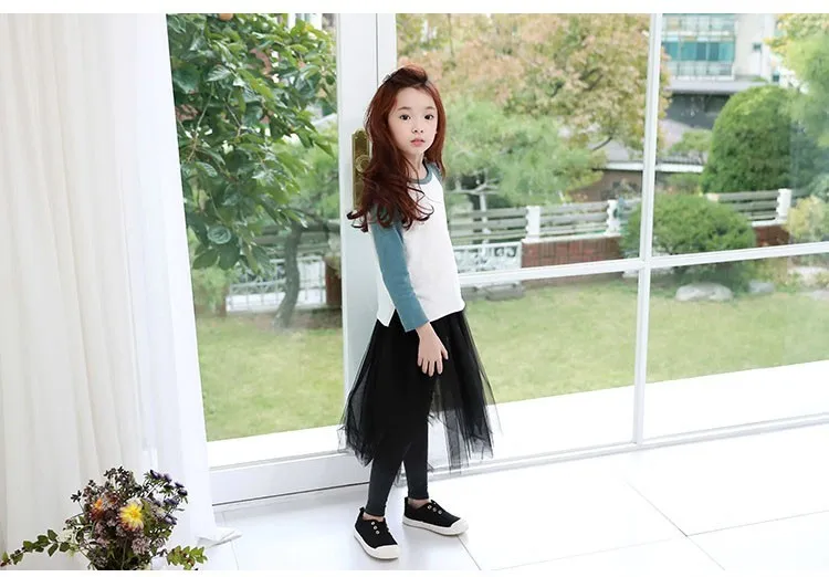 fashion girls leggings with long mesh skirt pants black teenagers baby kids leggings for girls 2017 spring autumn children pants clothing (5)