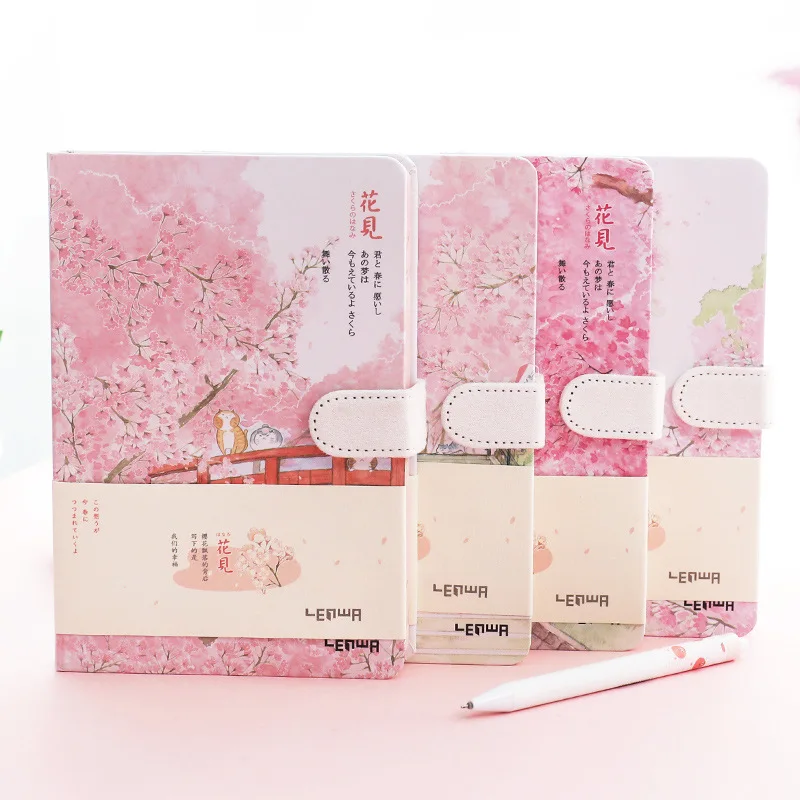 Lianhua 32K girl heart cherry blossom magnetic buckle account book hardcover notebook cute network red notebook