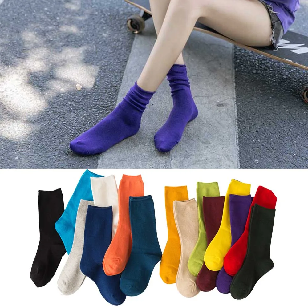 

New Color Harajuku Retro Women Lady Cotton Loose Socks Winter In Tube Korean Purple Blue Yellow Pink Designer Christmas Cute