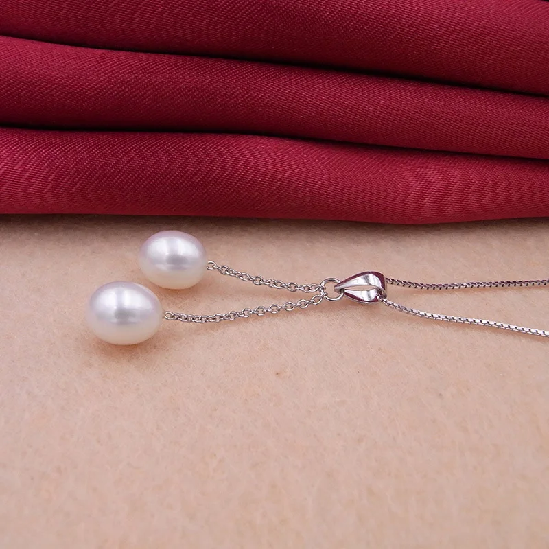 Genuine Double Freshwater Pearl Pendants Necklaces 925 Silver