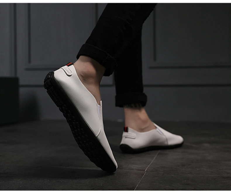 Brand Fashion Men Casual Shoes Leather High Top Breathable Comfortable Footwear Male Black White Boat Drive Mens Shoe (13)