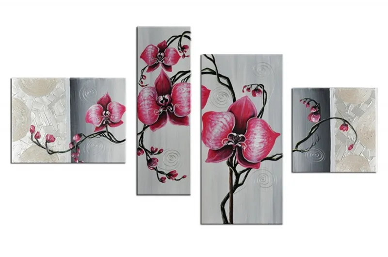 

Handmade Acrylic Floral Paintings Hand Painted Abstract Red Flower Oil Painting On Canvas Home Decor Wall Art 4 Panel Pictures
