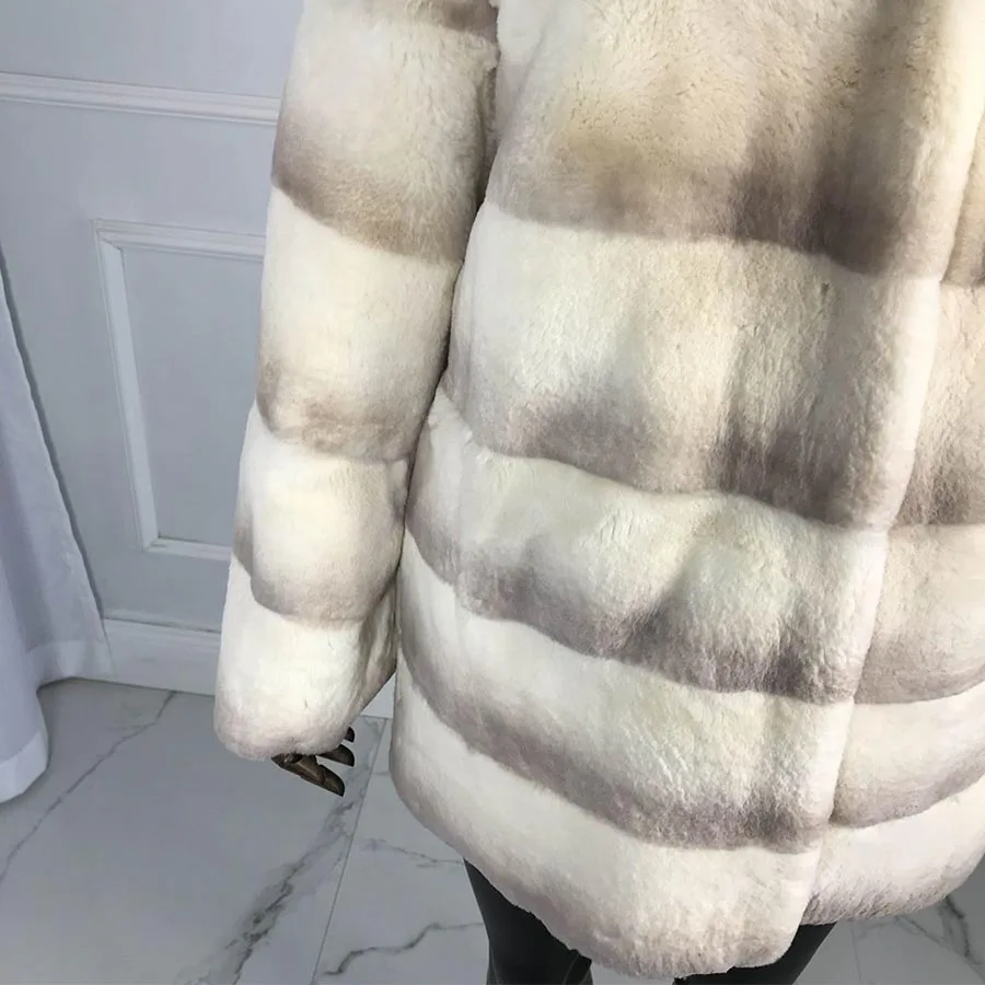 нутуральная шуба из рекс кролька с воротником стойка Средней длины Женская Шуба