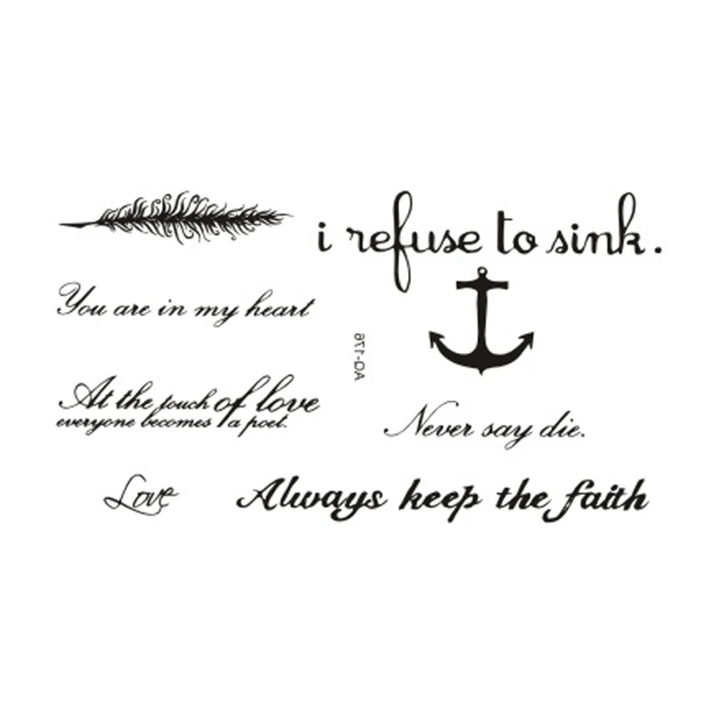 Wyuen الكلمات لصاقات وشم مؤقت إلكتروني وهمية الوشم للبالغين الاطفال على الجسم الفن مرساة للماء الوشم ل رجل امرأة L-032