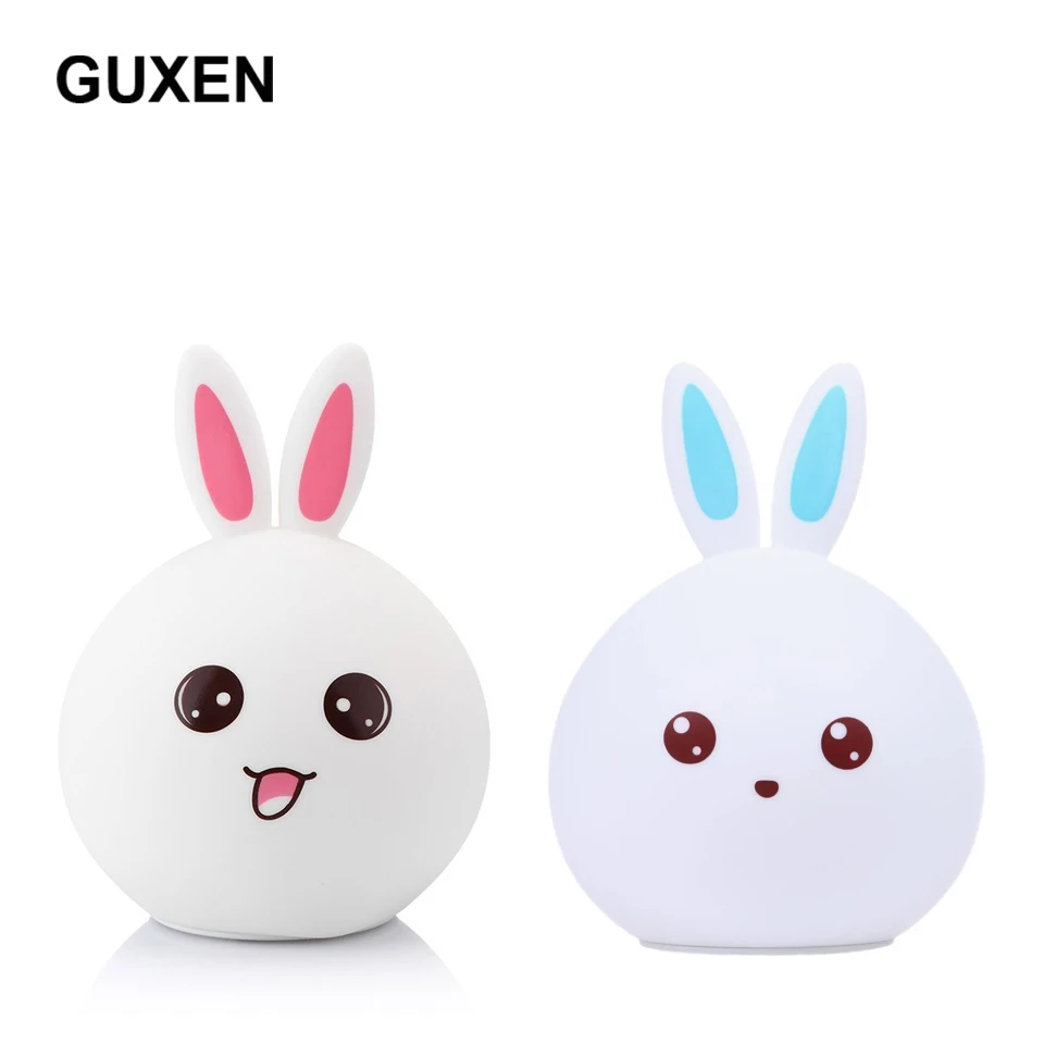 

Guxen Cute Rabbit LED Multicolor USB Tap Control 7-Color Breathing Silicone Soft Baby Nursery Night Light for Birthday Gift