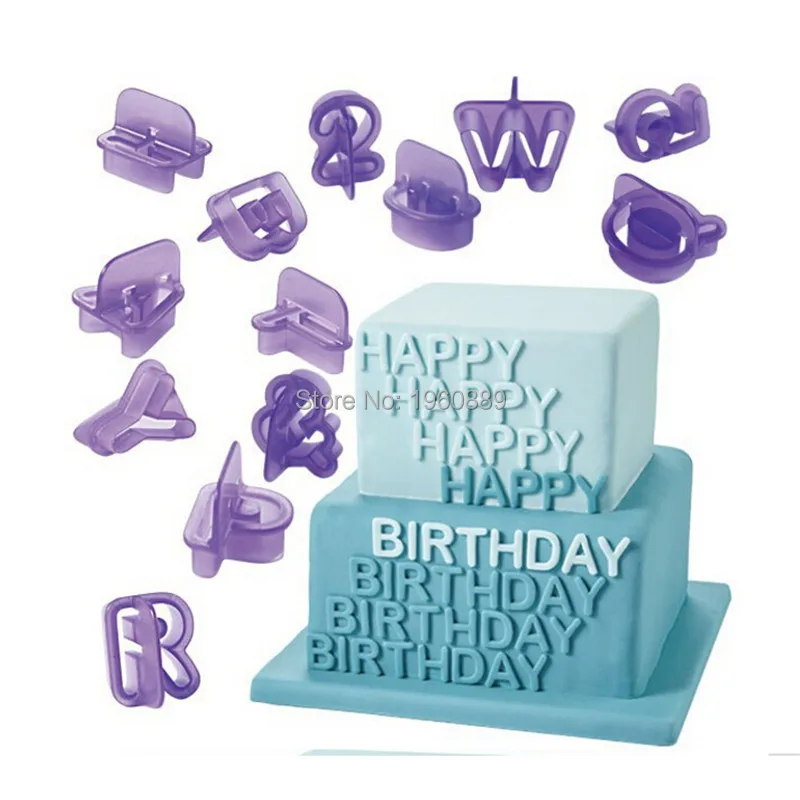

40 PCS/Lot Number Alphabet Letters Happy Birthday Plastic Fondant Cake Decorating Font Alphabet Cookie Biscuit Cutter Set A130