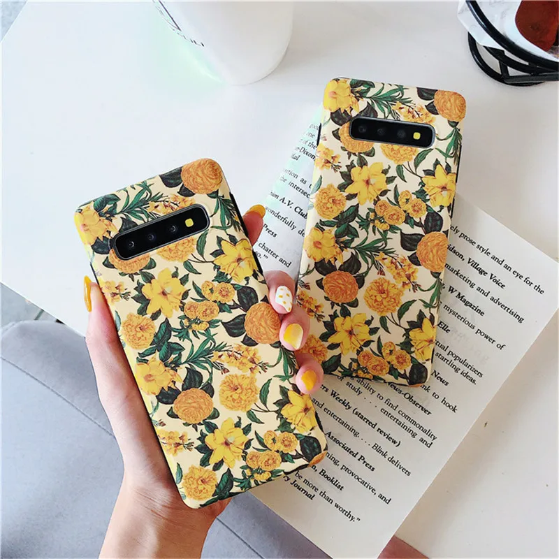 

Retro Flowers Phone Case For Samsung S8 S9 S10 plus Case For Samsung Note 8 note 9 Soft Back Cover Fashion Cute Floral Cases