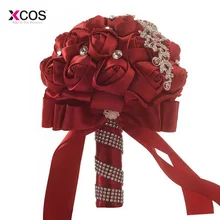 Бордовый Свадебные цветы Букеты высокое качество блестящие хрустальные бусины, жемчужины роскошный букет невесты