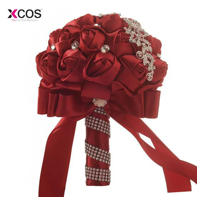 

Burgundy Wedding Flowers Bridal Bouquets High Quality Sparkle Crystal Beads Pearls Luxury Bride Bouquet