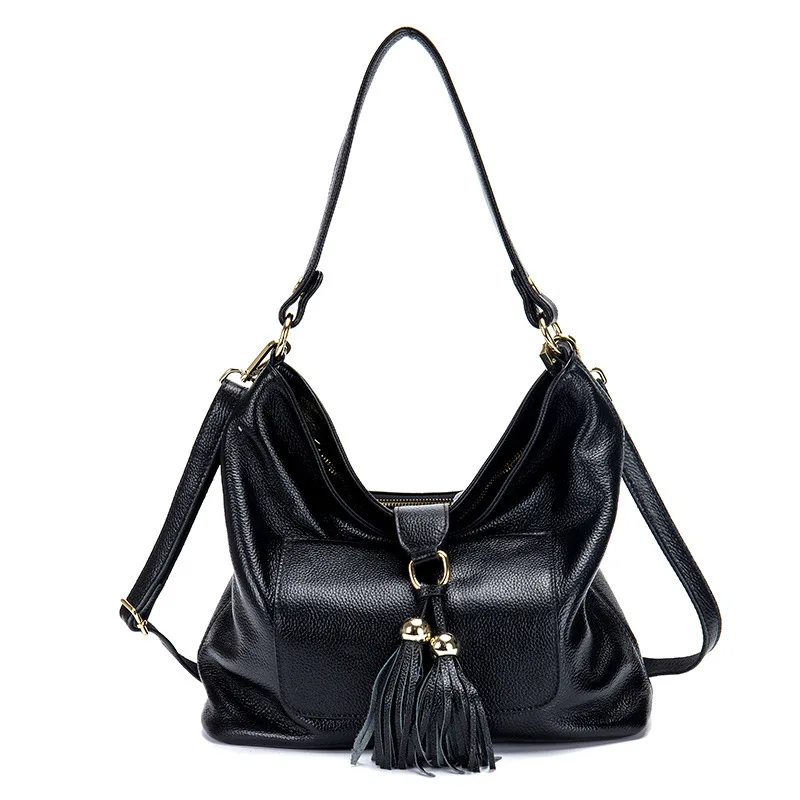 Soft 100% Cowhide Large Capacity Satchel Tassel Bag Women Shoulder Bag Luxury Handbags Women Bags Designer Bolsa Black Tote Bag Soft 100% Cowhide Large Capacity Satchel Tassel Bag Women Shoulder Bag Luxury Handbags Women Bags Designer Bolsa Black Tote Bag
