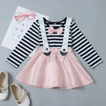

Roimyal Wholesale 2019 spring New children's pink bow dress black and white striped dress cute party dresses free shipping