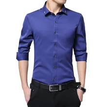 Мужская деловая Повседневная однотонная Простая рубашка с длинными рукавами, большие размеры, мужская мода, облегающее платье, вечерние рубашки для работы