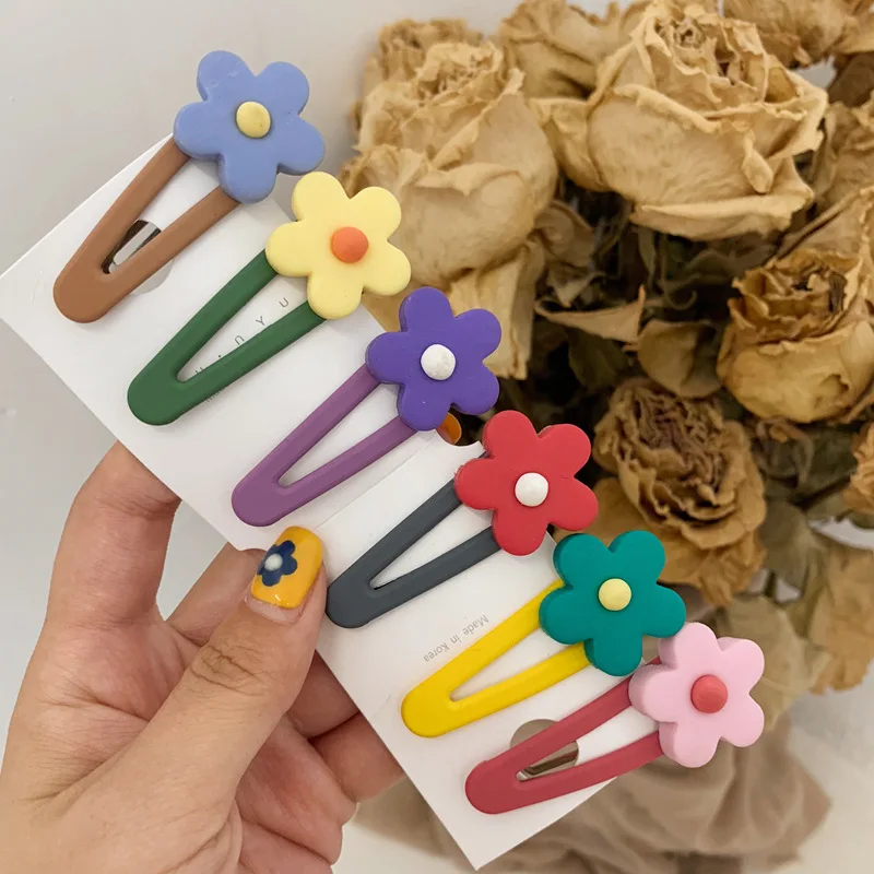 

6pcw/Set Korean New Fashion Rainbow Flower Snap Hair Clips For Women Girls Cute BB Hairpins Barrettes Hairgrips Hair Accessories