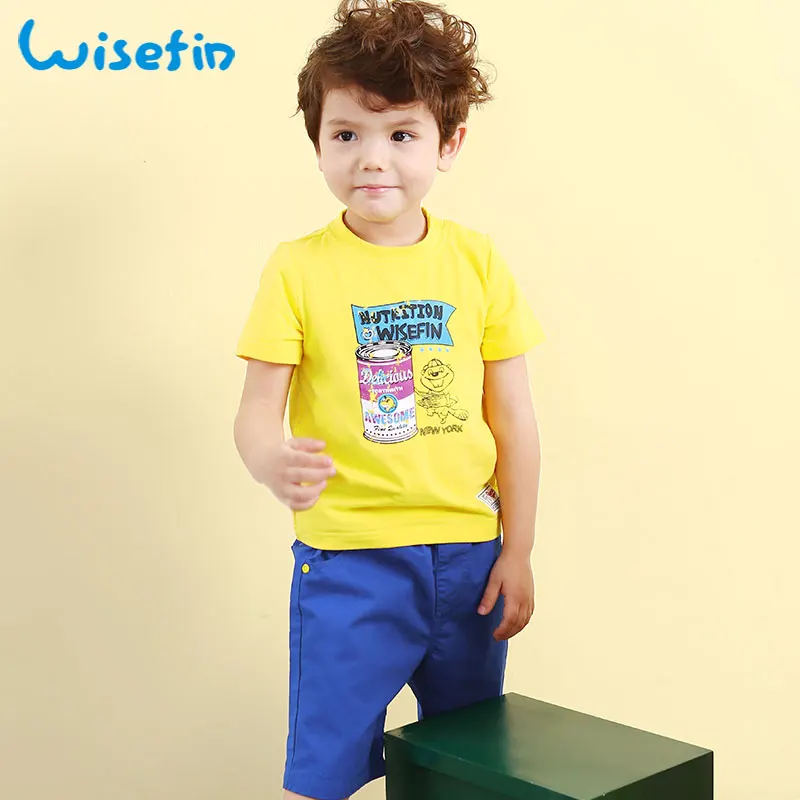 

Wisefin Boys Clothing Children Summer Fashion Suit Cartoon Tee & Solid Trouser Soft Cotton Shorts Kids Sport Wear Casual Set
