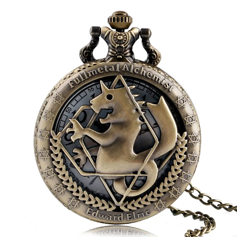 Fashion Full Metal Alchemist Copper Quartz Pocket Watch Men Vintage Necklace Women Fashion Watches Bronze Clock Children Gift