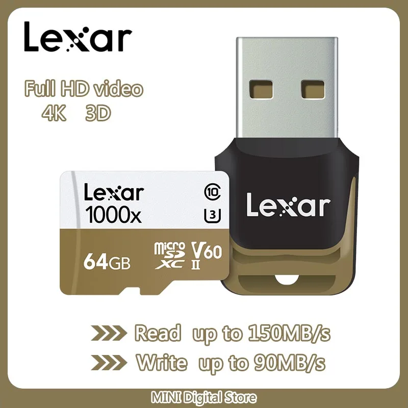 Lexar micro sd 128 Гб карта памяти 16 Гб оперативной памяти, 32 Гб встроенной памяти, UHS-II U3 Max 150 МБ/с. 64 Гб Class10 cartao de memoria карты micro sd - Емкость: 64GB