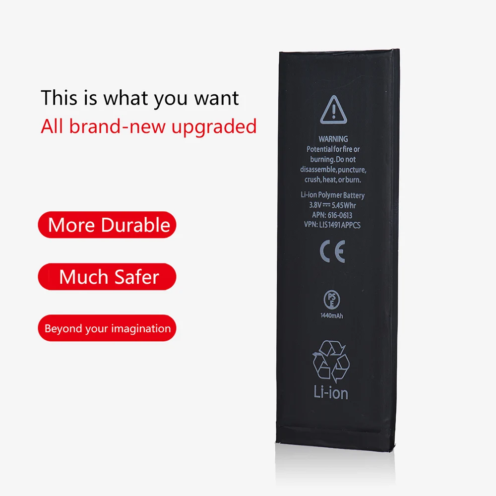 

High Capacity Phone Battery For iPhone 5 1440mAh 3.8V Mobile Phone Built-in Lithium Battery Relacement