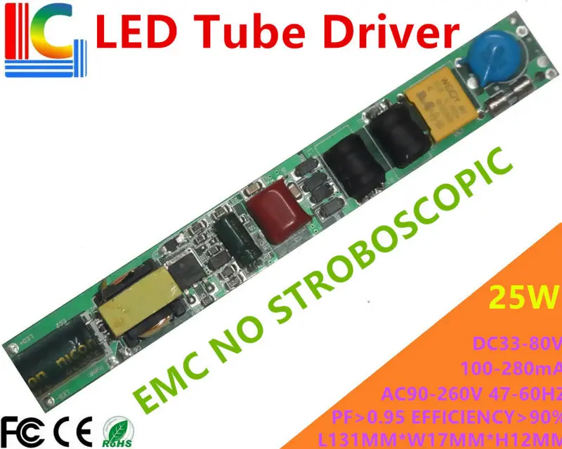 

Input 110V 220V No Stroboscopic 12W 18W 24W Tube LED Driver Adapter Out 36V to 80V 280mA FCC EMC CE Power Supply T5 T8 T10 Tube