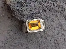 Natural citrine stone Ring Natural yellow crystal Ring S925 sterling silver trendy luxurious big Square women