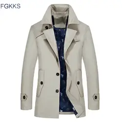 FGKKS мужской Тренч куртка Осенняя мужская мода бренд Slim Fit сплошной цветной лацкан длинное пальто повседневный Тренч мужской