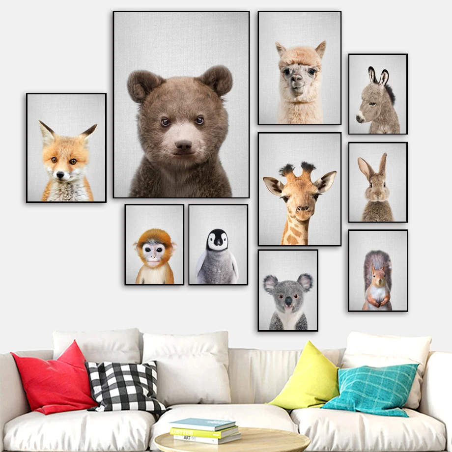 

Linen Finish Alpaca Fox Bear Giraffe Wall Art Canvas Painting Nordic Posters And Print Animal Wall Pictures Kids Baby Room Decor