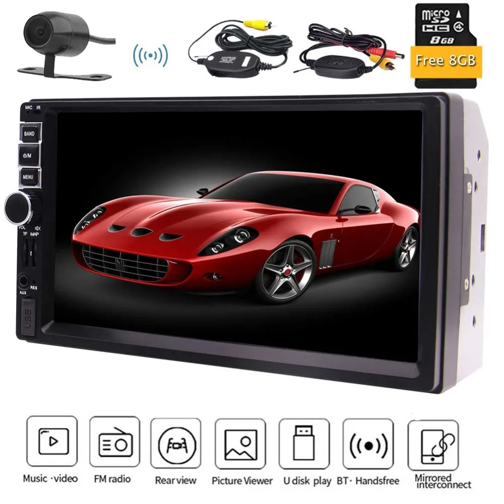 7/" HD Double 2 DIN Flip up Car Stereo MP5 MP3 Player Bluetooth Touchscreen Radio