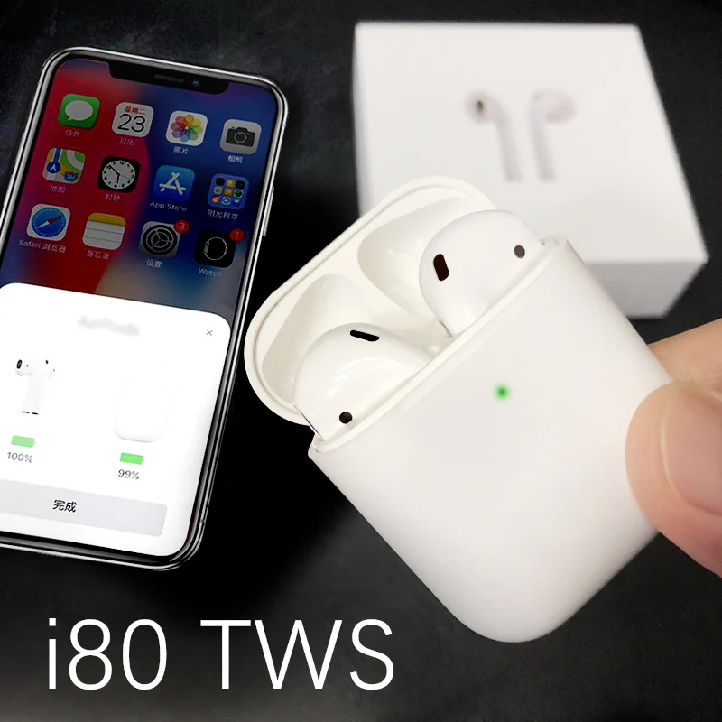 Новые TWS i80 Bluetooth наушники W1 чип всплывающие с зарядным чехлом гарнитура 1:1 Размер