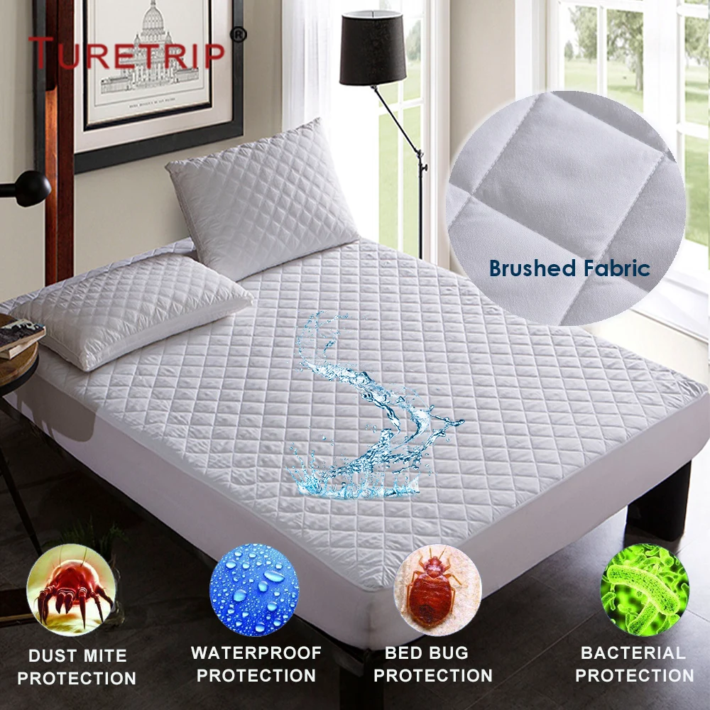 Waterproof Matress Protector Fitted Deep Pocket Brushed Polyester Mattress Cover 