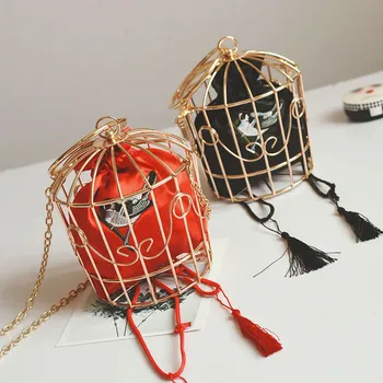 

Women Stylish Metal Birdcage Handbag Mini Bird Embroidery Crossbody Bag Best Sale-WT