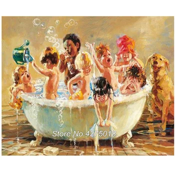 

DIY Diamond Painting Cross Stitch Kits child bath Home Decor Diamond Embroidery 100% Resin inlaid 5D Needlework CX544