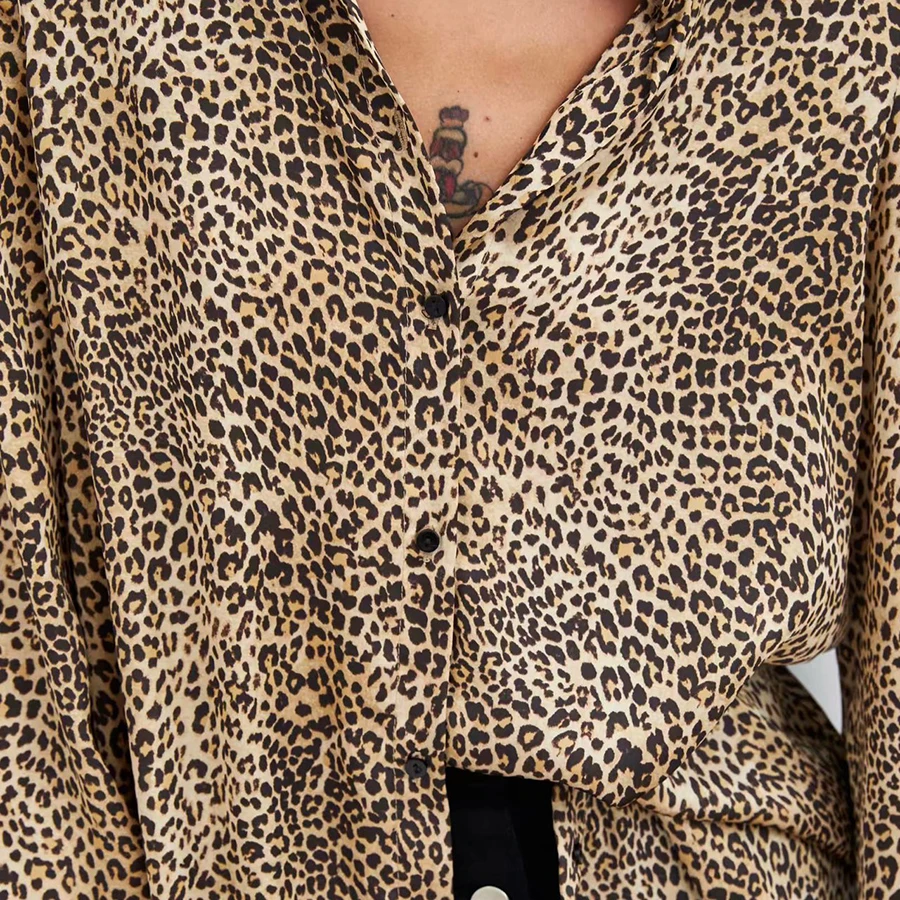Кнопка Короткие Leopard Женские рубашки полный Урожай для женщин Femininas Elegante