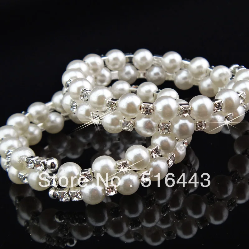 

Big Promotion 6pcs 3rows Clear Czech Rhinestones Pearl Stretchy WomenBangles Bracelets Wholesale Jewelry Lots A-687