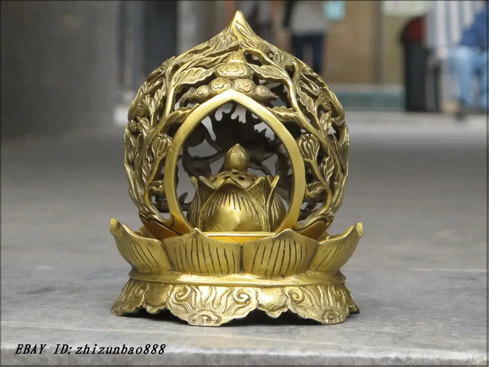 

Small Sino China handwork Brass hollow out lotus flower palace incense censer