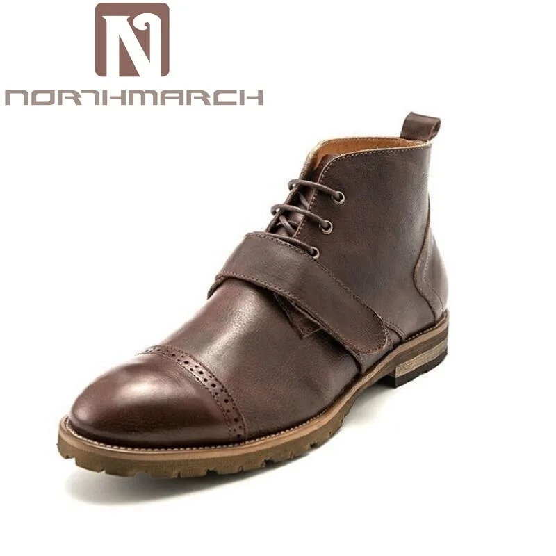 

NORTHMARCH Men Boots Winter Fashion Cowhide Leather Motorcycle Boots Vintage Comfortable Rubber Boots Brand Designer Men Shoes