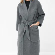 Высокое качество двустороннее шерстяное женское модное длинное пальто шарф-воротник вязаные карманы S/M