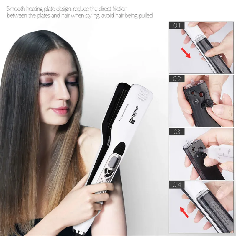 Professional Hair Straightener 2 In 1 Hair Curler with 5 Tempearature Settings Steampod Flat Iron with Dual Voltage 45