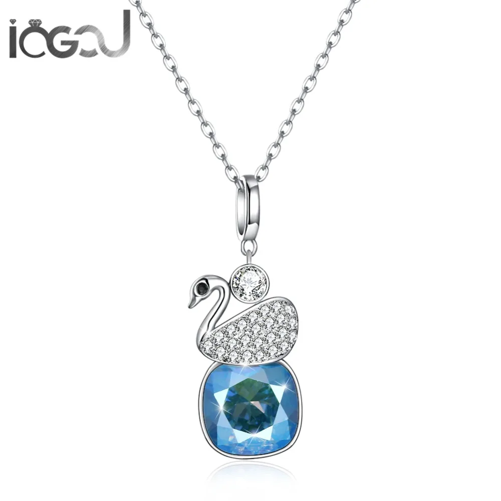

IOGOU Solid 925 Sterling Silver Necklace Pendant Colorful/Gold/Red/Black/Sky Blue Crystal From Swarovski Ladie's Women's Gift