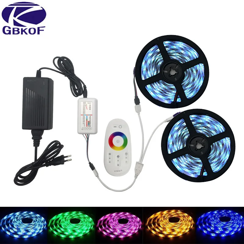 

5M 10M 15M 20M RGB LED Strip light 5050 SMD 60Leds/M tape Light+MiLight Touch Screen RF Controller+DC12V power adapter full set