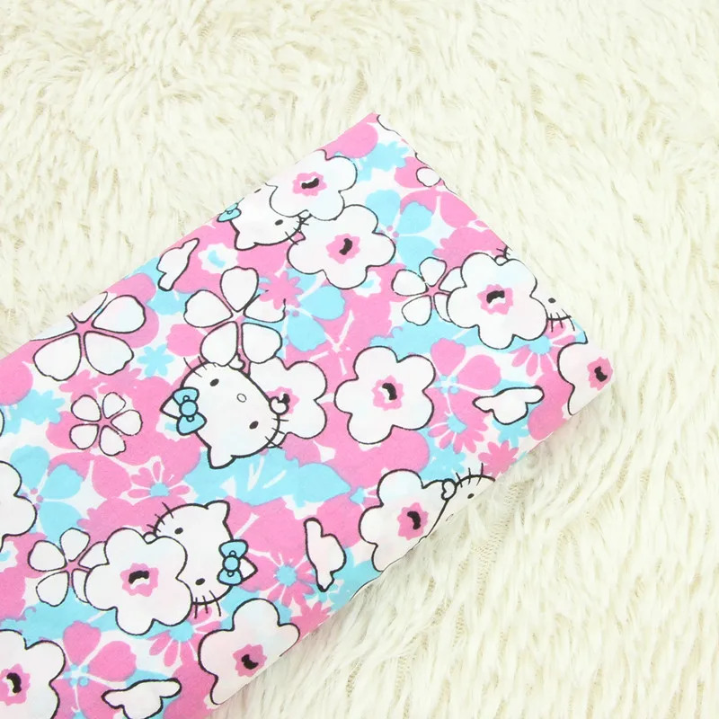 

half meter plain 100% cotton fabric with flower cat print, pulp fabric a little hard handmade DIY garment dress tissue A901