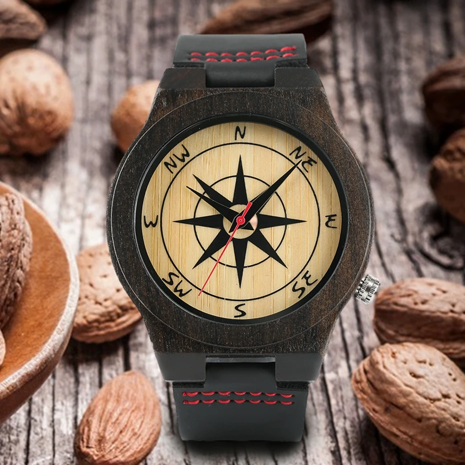 Natural Sandalwood Watches Modern Compass Dial Men's Bamboo Quartz-Watch Soft Genuine Leather Casual Male Clocks Reloj de madera 2017 Gifts (23)