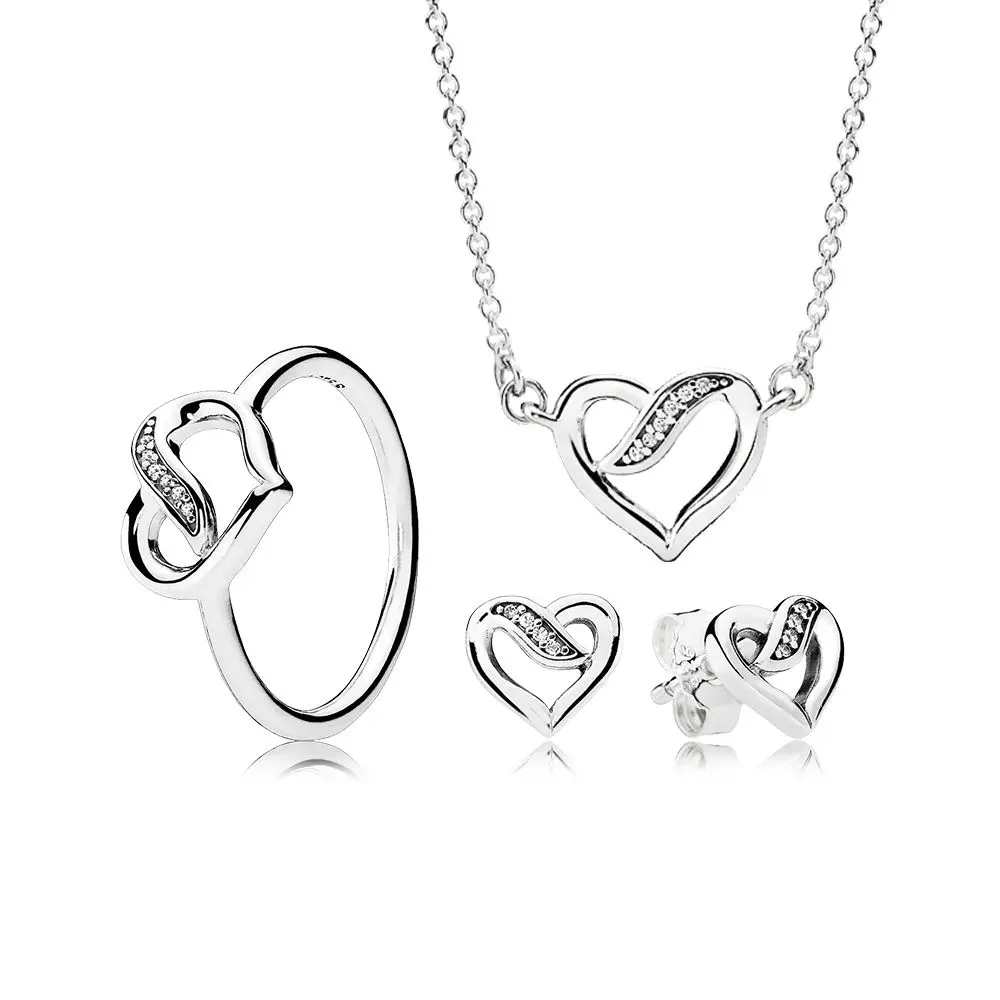 

NEW 2019 100% 925 Sterling Silver Ribbons of Love Gift Set Necklace Charms rings Fit DIY Original Jewelry A Set