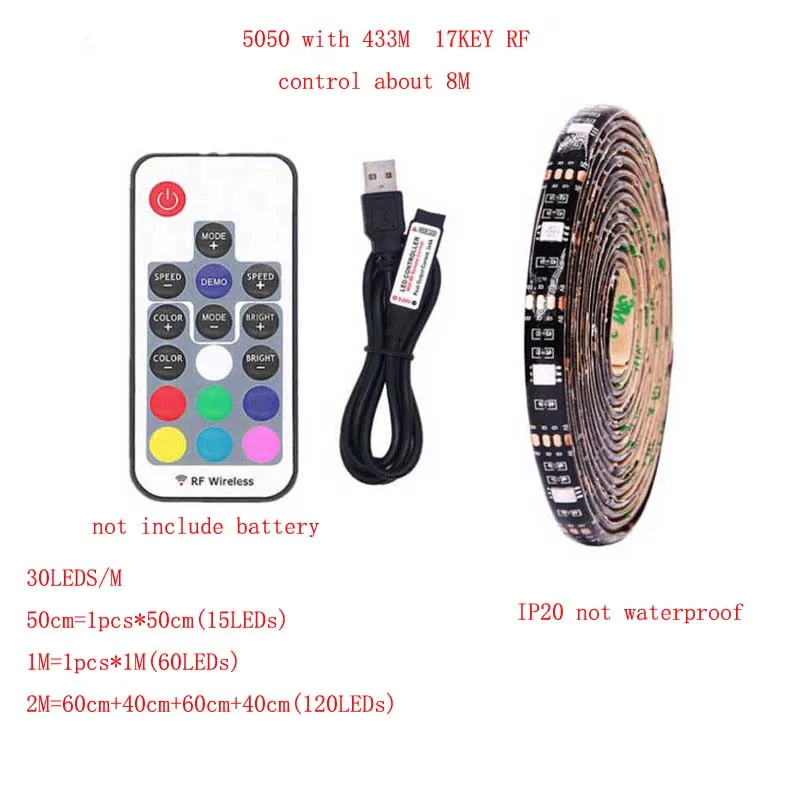 2835 5050 SMD RGB USB зарядное устройство Светодиодная лента DC 5 V usb-кабель светодиодный светильник гибкая лента 1 м 2 м RF ИК RGB пульт дистанционного управления - Испускаемый цвет: 5050RGB with 17key