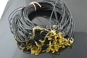 

10pc 24" Length 2mm Thickness Black Real Leather Cord Gold Color Lobster Clasp with Extener Chain Necklace Thread