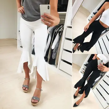 

Women Ladies Flare Long Pants Solid High Waist Wide Leg Long Pant Trousers Casual Pant