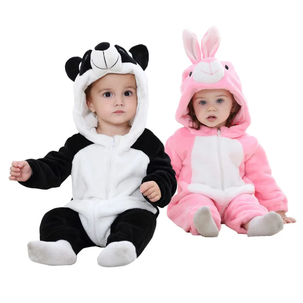 Flannel Cute Cartoon Animal Baby Jumpsuits for Infants Newborn Rompers