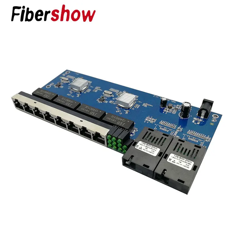 

Gigabit Ethernet switch Fiber Optical Media Converter PCBA 8 RJ45 UTP and 2 SC fiber Port 10/100/1000M Board PCB
