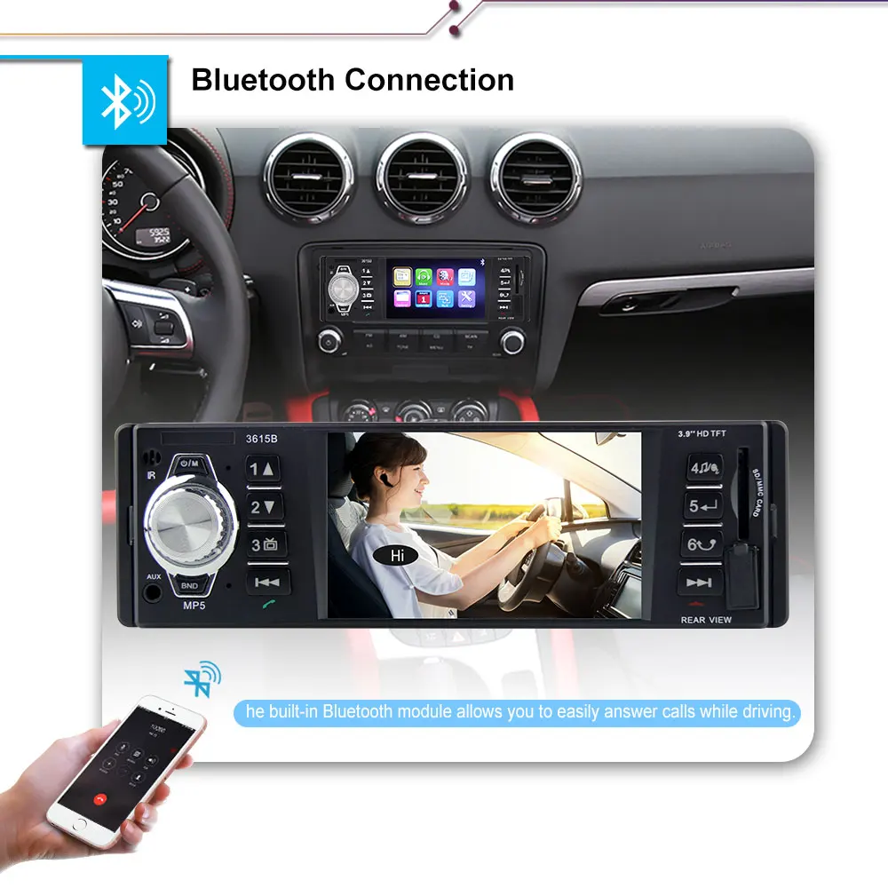 Автомобиль радио 1din 3615 FM Авто Аудио Стерео Bluetooth Aux Вход приемник SD USB Поддержка заднего вида Камера руль Contral