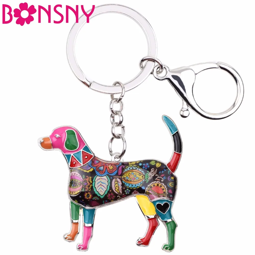 

Bonsny Metal Enamel Beagle Dog Key Chain Key Ring Jewelry For Women Girls Bag Pendant Charm Car Key Holder Keychain Accessories
