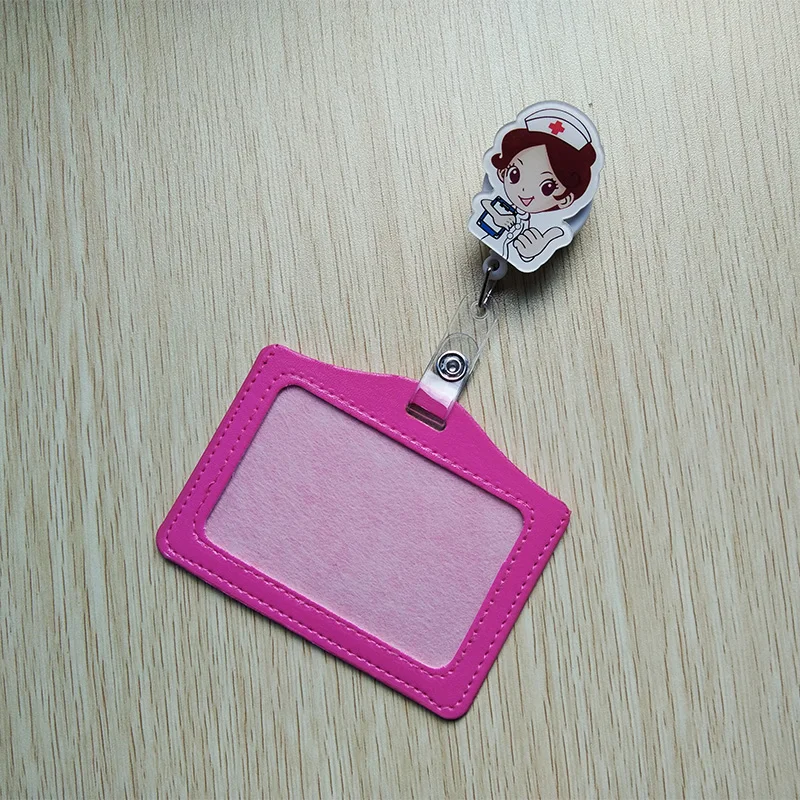 1Pcs Cute cartoon Retractable Badge Reel withHorizontal and vertical style PU ID Doctor and nurse Card Work Card Badge Holder